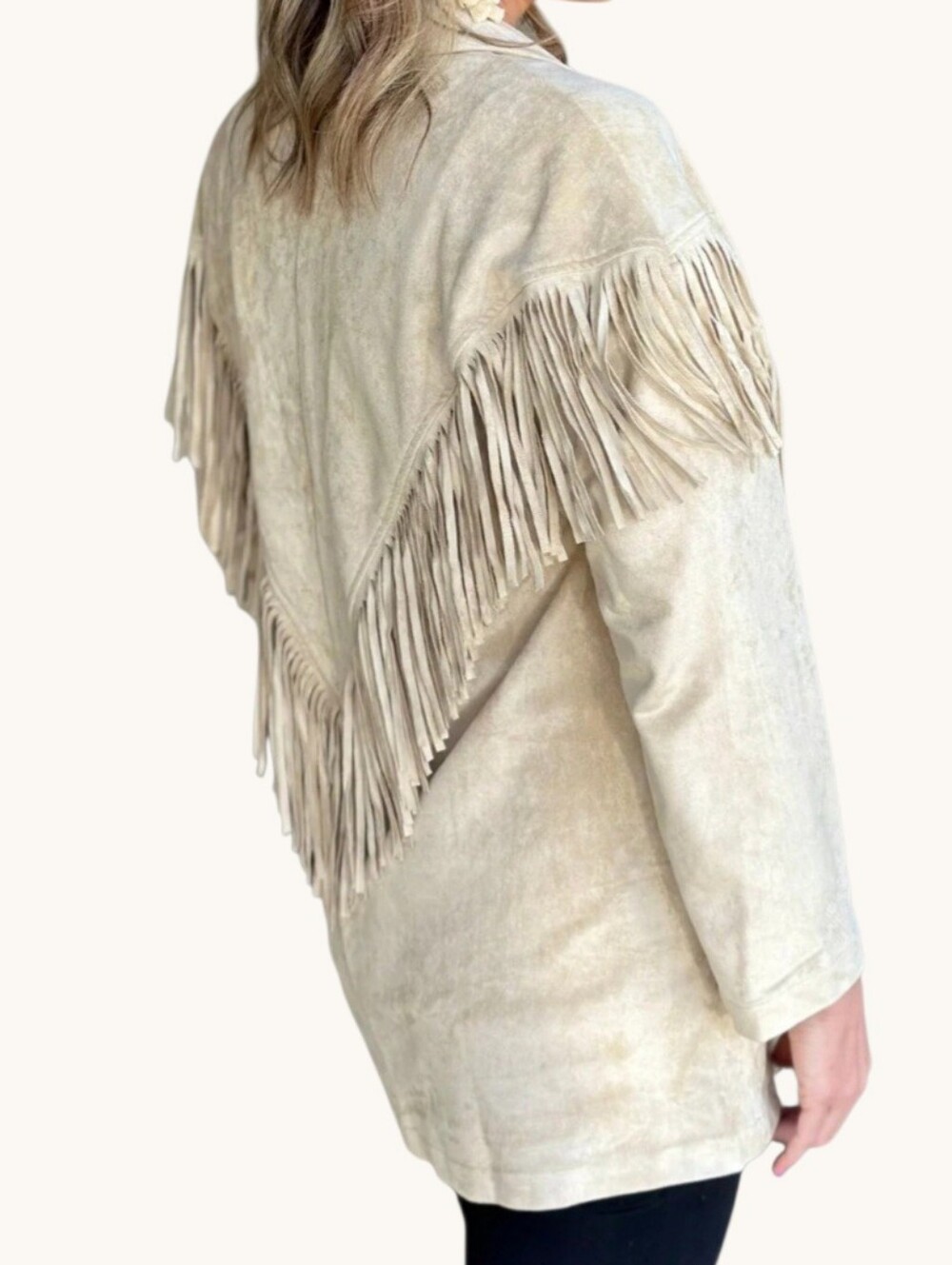 VOY Fringe Suede-Effect Cream Jacket NWT - Picture 2 of 5